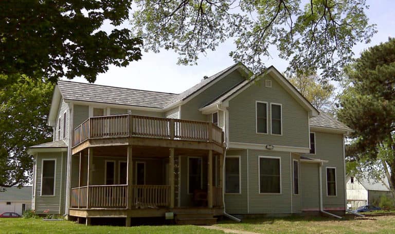 two-story decking project roof installation